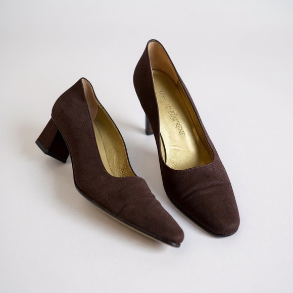 Vintage Yves Saint Laurent Brown PumpsLeather Sole Size 8N Made in Italy Classic - Picture 1 of 13
